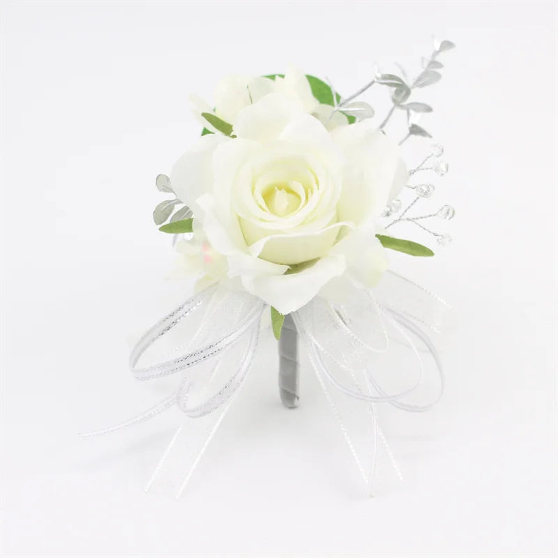 Ivory Wrist Corsage Bridesmaid Sisters Handmade Flower Artificial Silk Rose Bracelet Flowers For Wedding Dancing Party Decor