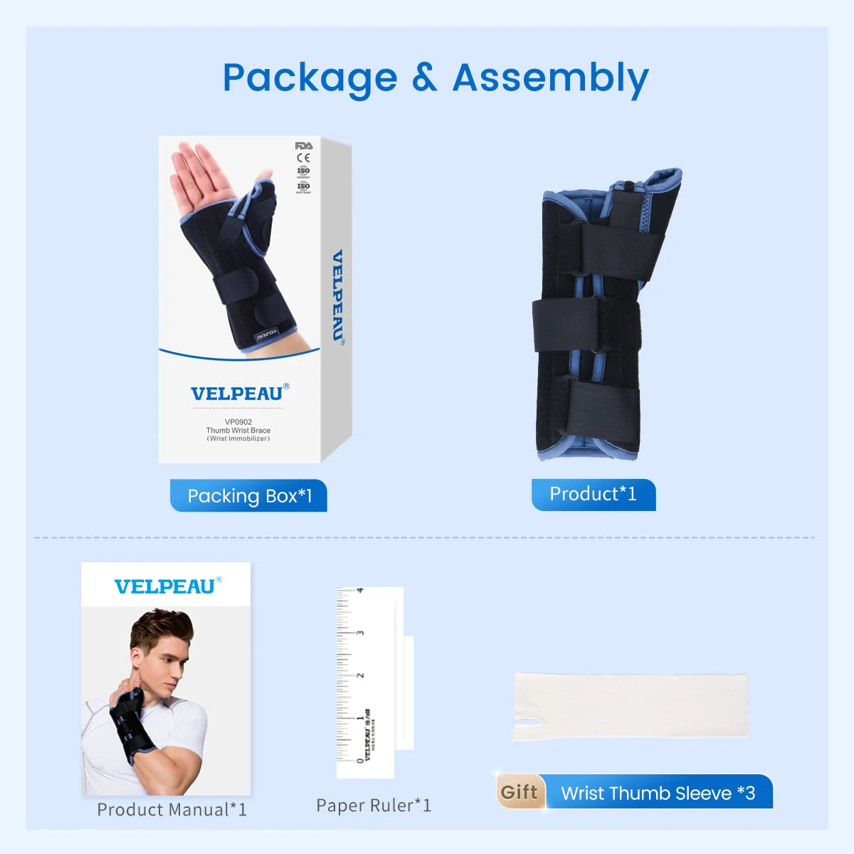 VELPEAU Wrist Splint Medical for Carpal Tunnel Pain, Tendonitis and Arthritis Wrist Brace with Thumb Support Adjustable