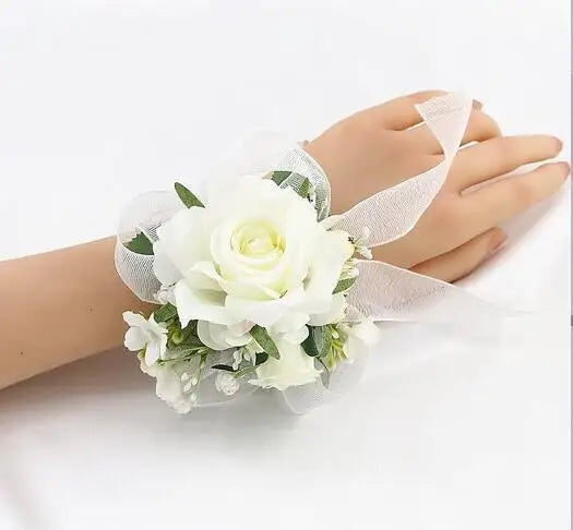 Ivory Wrist Corsage Bridesmaid Sisters Handmade Flower Artificial Silk Rose Bracelet Flowers For Wedding Dancing Party Decor