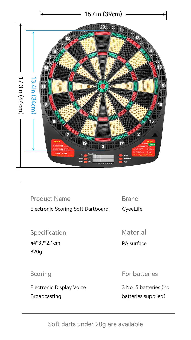 CyeeLife 15.5in Electronic Dart board set with LED,32Games and Multi player play Home Office Bar Outdoor Professional