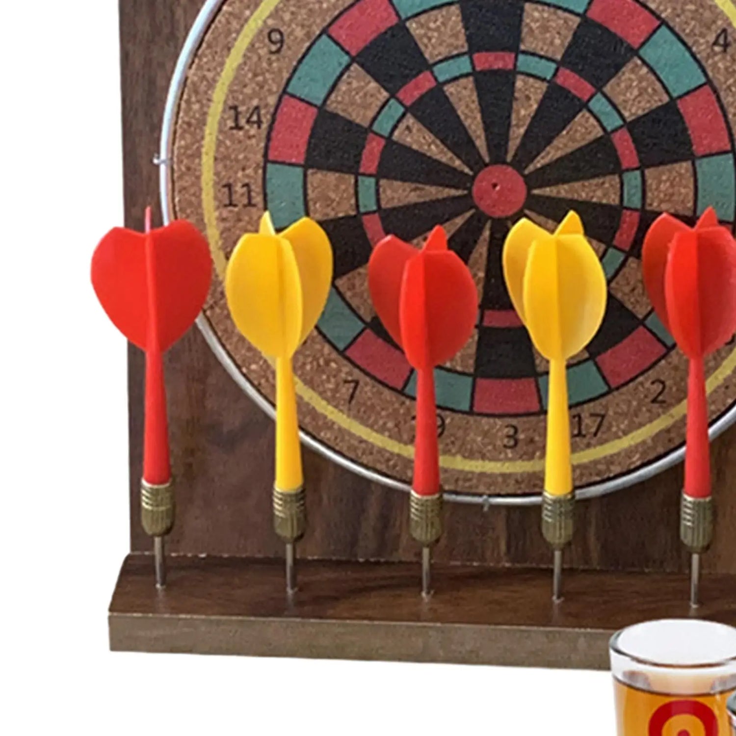 Wooden Dart Board Set 6 Darts Miniature Desk Top Darts for Fun Party Outdoor