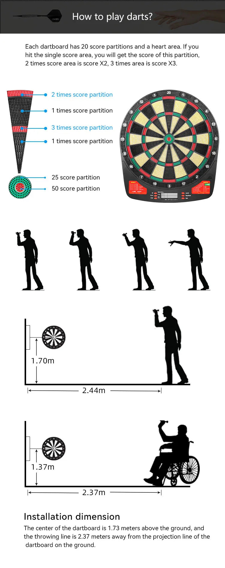 CyeeLife 15.5in Electronic Dart board set with LED,32Games and Multi player play Home Office Bar Outdoor Professional