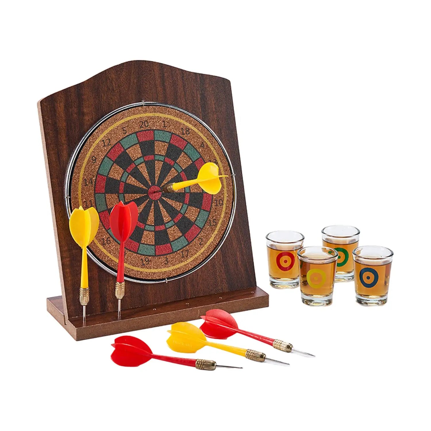 Wooden Dart Board Set 6 Darts Miniature Desk Top Darts for Fun Party Outdoor