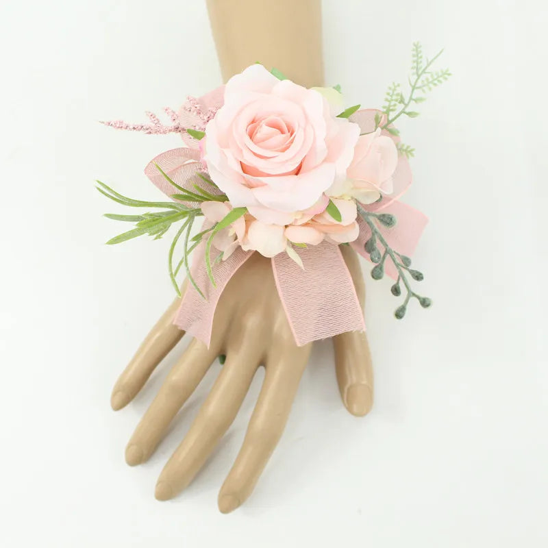 Ivory Wrist Corsage Bridesmaid Sisters Handmade Flower Artificial Silk Rose Bracelet Flowers For Wedding Dancing Party Decor