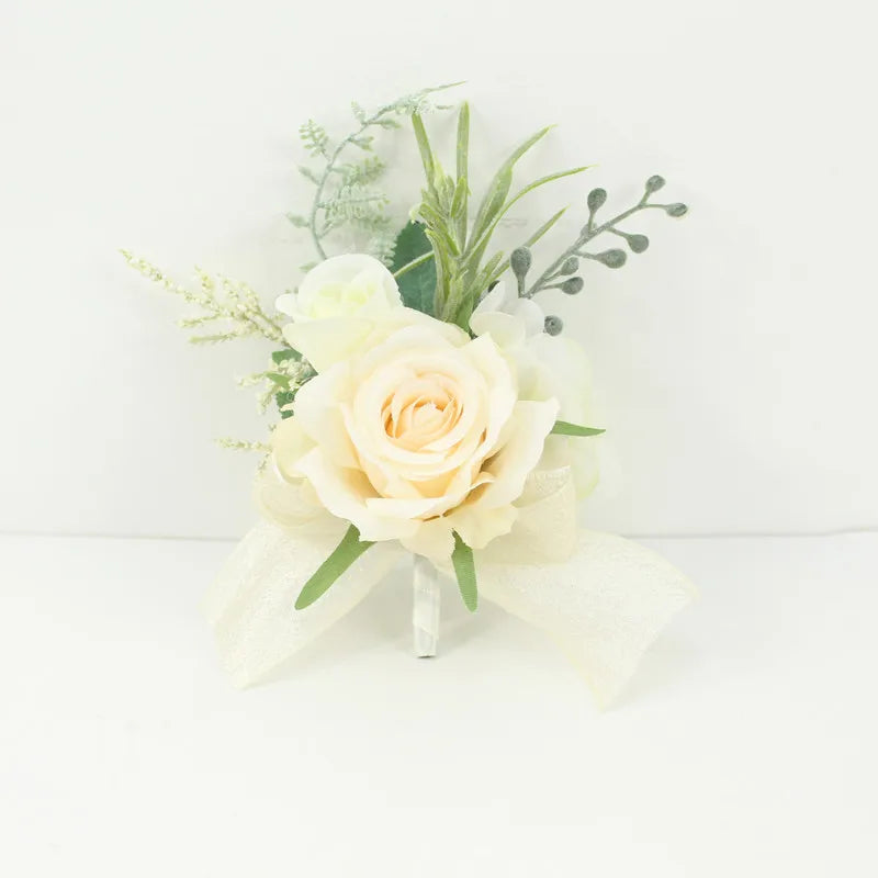 Ivory Wrist Corsage Bridesmaid Sisters Handmade Flower Artificial Silk Rose Bracelet Flowers For Wedding Dancing Party Decor