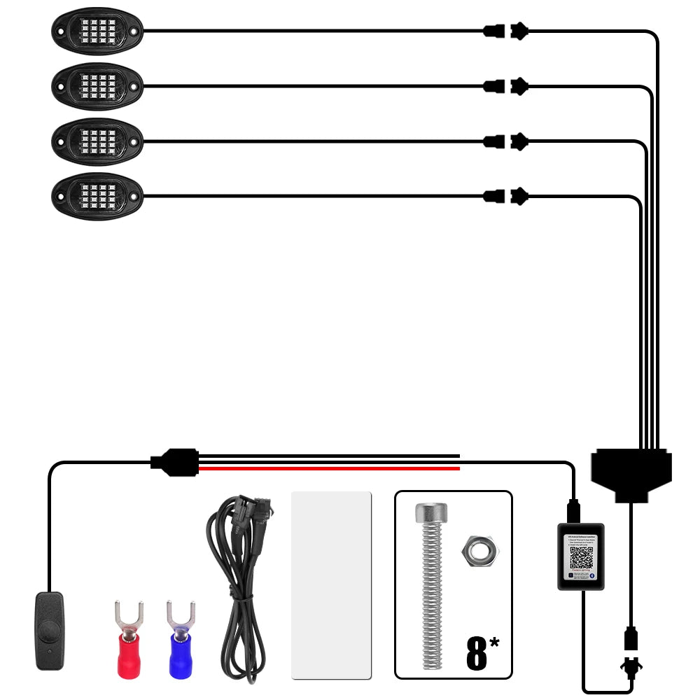 RGB LED Rock Lights 4/6/8 In 1 Car Chassis Light For Jeep Off-Road Truck Boat Music Sync Bluetooth APP Control Undergolw