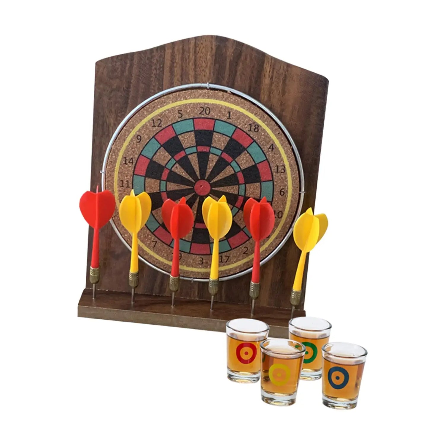 Wooden Dart Board Set 6 Darts Miniature Desk Top Darts for Fun Party Outdoor