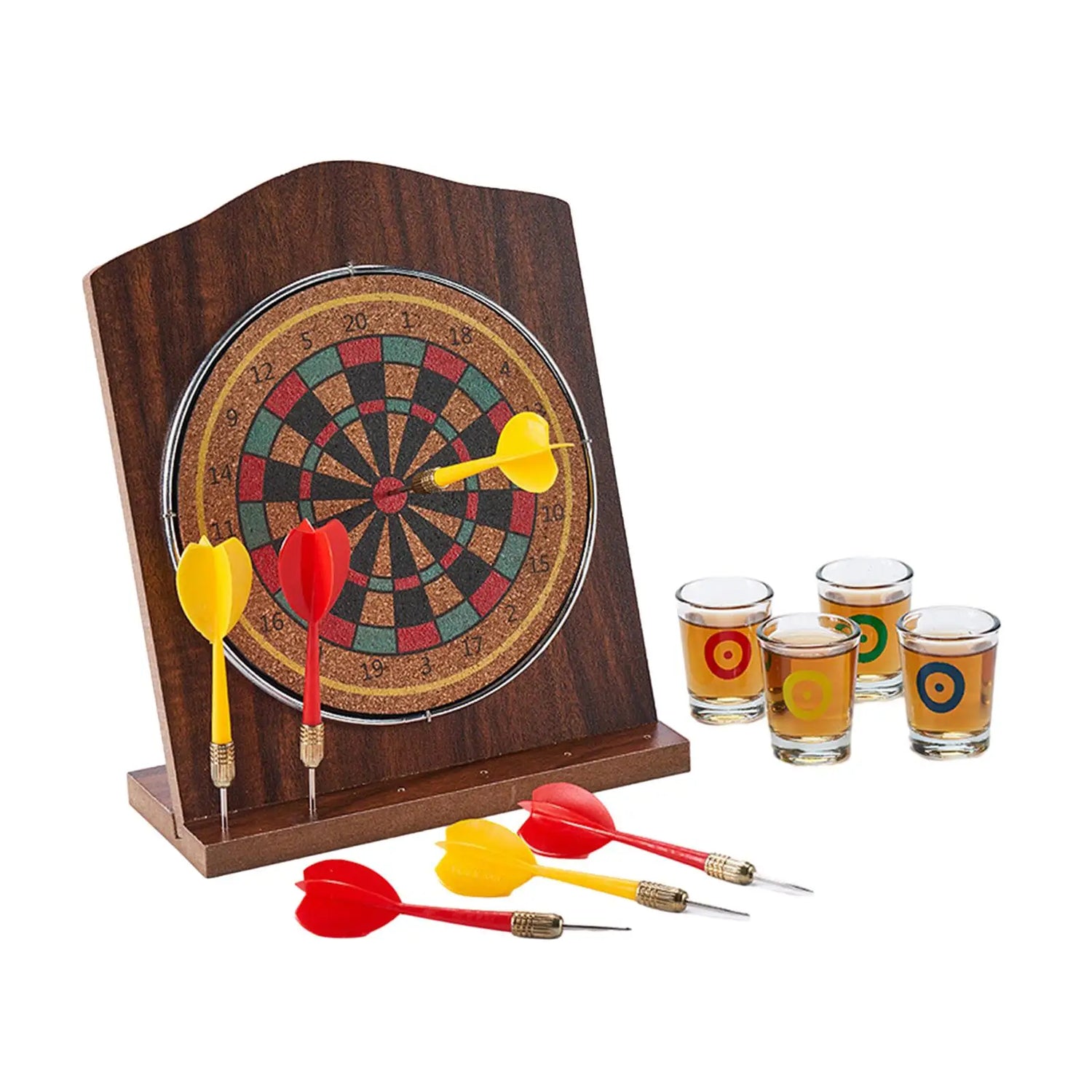Wooden Dart Board Set 6 Darts Miniature Desk Top Darts for Fun Party Outdoor