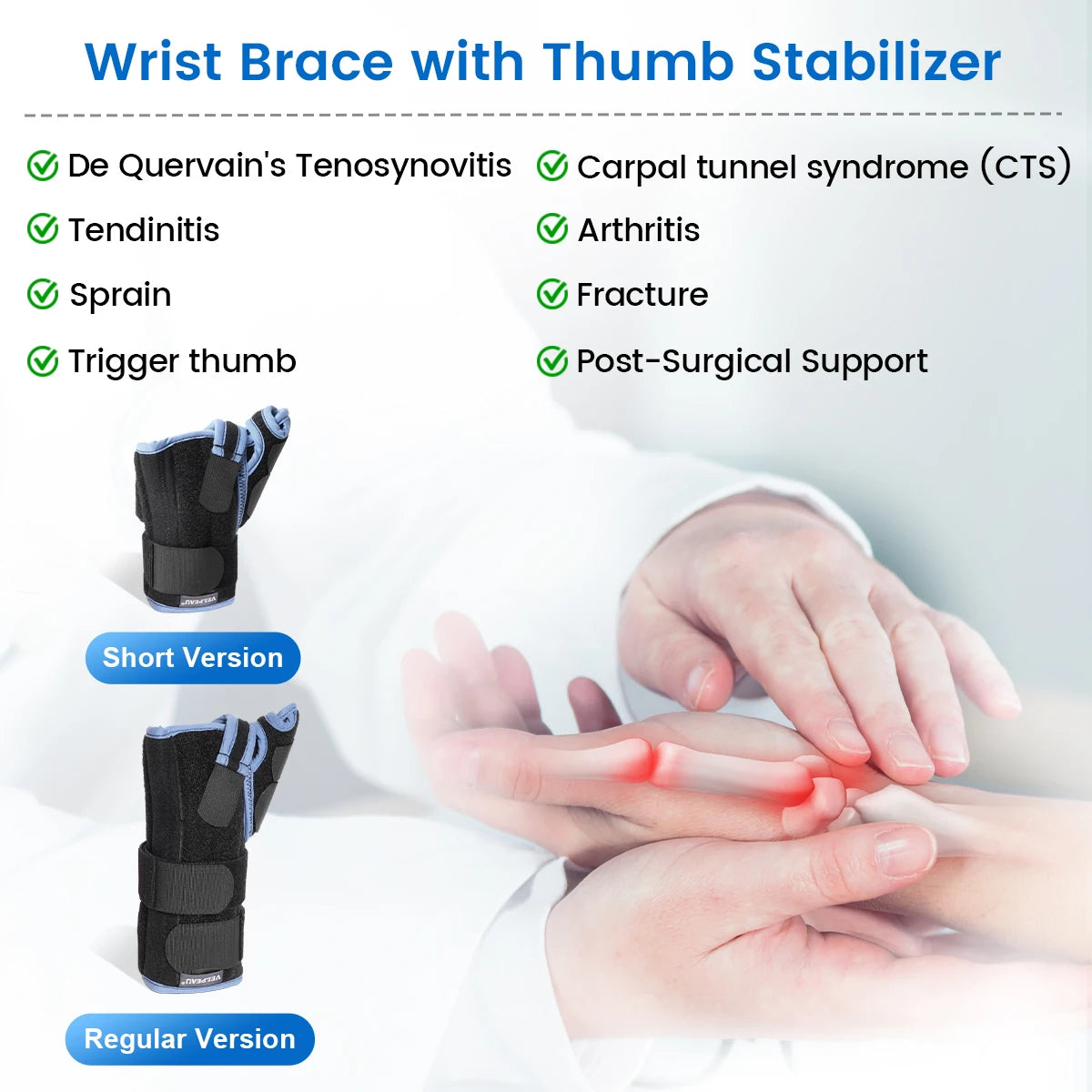 VELPEAU Wrist Splint Medical for Carpal Tunnel Pain, Tendonitis and Arthritis Wrist Brace with Thumb Support Adjustable