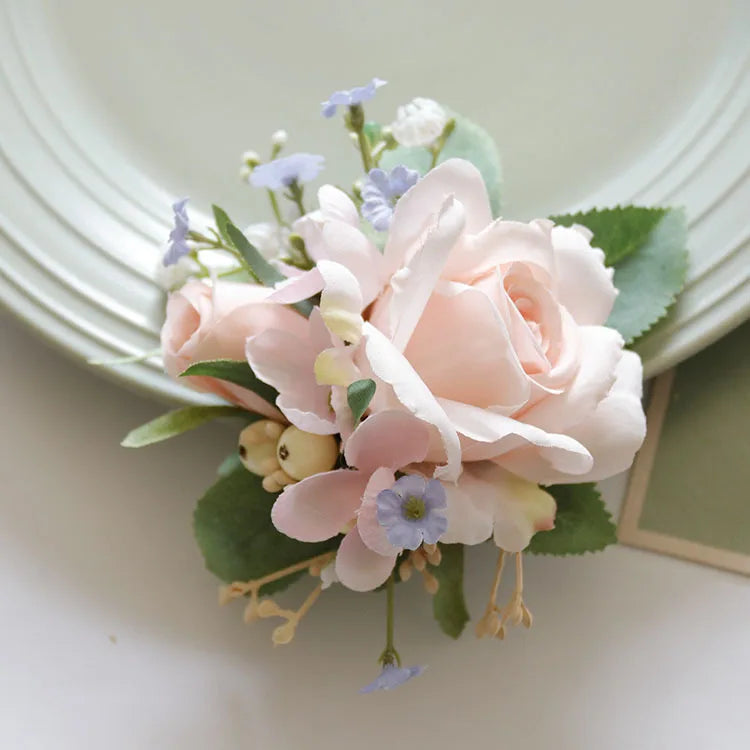 Ivory Wrist Corsage Bridesmaid Sisters Handmade Flower Artificial Silk Rose Bracelet Flowers For Wedding Dancing Party Decor