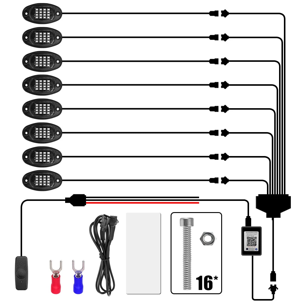 RGB LED Rock Lights 4/6/8 In 1 Car Chassis Light For Jeep Off-Road Truck Boat Music Sync Bluetooth APP Control Undergolw