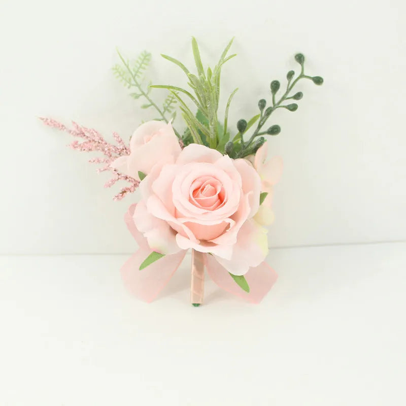 Ivory Wrist Corsage Bridesmaid Sisters Handmade Flower Artificial Silk Rose Bracelet Flowers For Wedding Dancing Party Decor