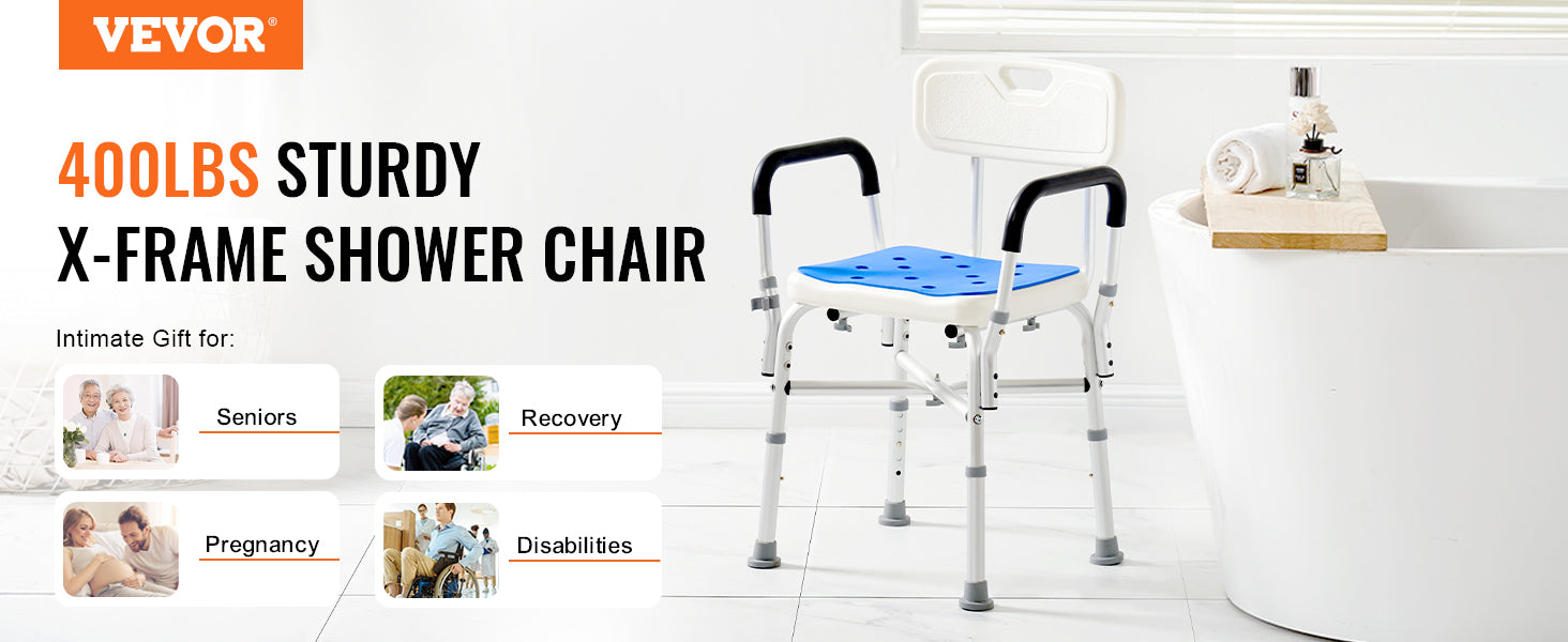 VEVOR Shower Chair Seat Adjustable Height Bench Bath Chair for Elderly Disabled Shower Chair for Inside Shower Bathtub 400/350lb