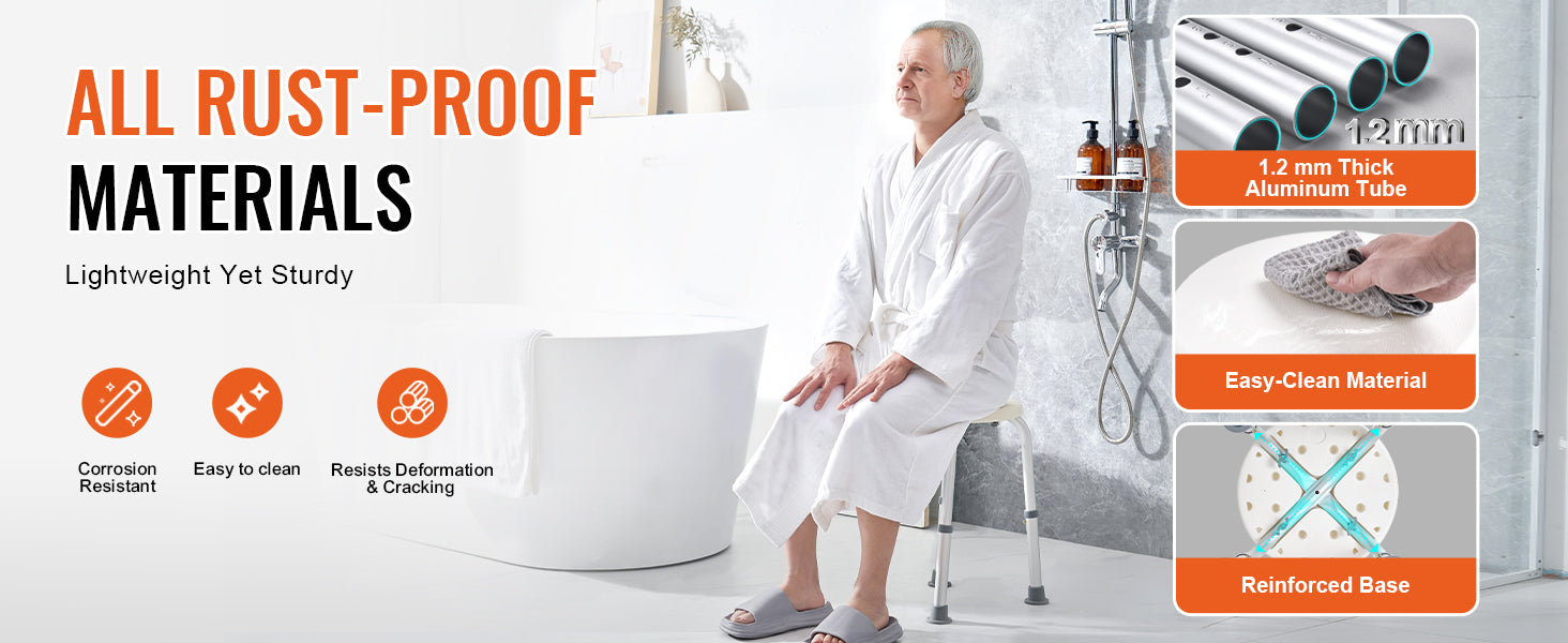 VEVOR Shower Chair for Inside Shower Adjustable Height Shower Stool Non-Slip Bench Bathtub Seat  for Elderly Disabled Adults