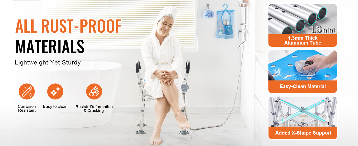VEVOR Shower Chair Seat Adjustable Height Bench Bath Chair for Elderly Disabled Shower Chair for Inside Shower Bathtub 400/350lb