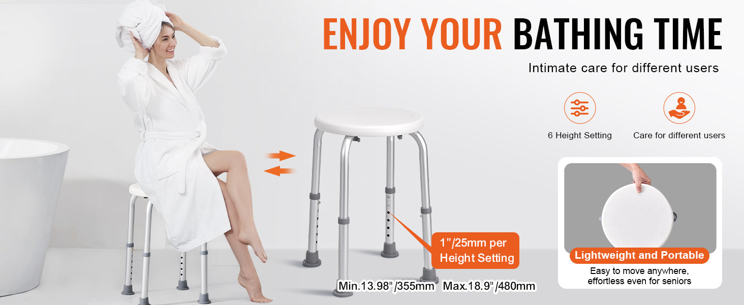 VEVOR Shower Chair for Inside Shower Adjustable Height Shower Stool Non-Slip Bench Bathtub Seat  for Elderly Disabled Adults
