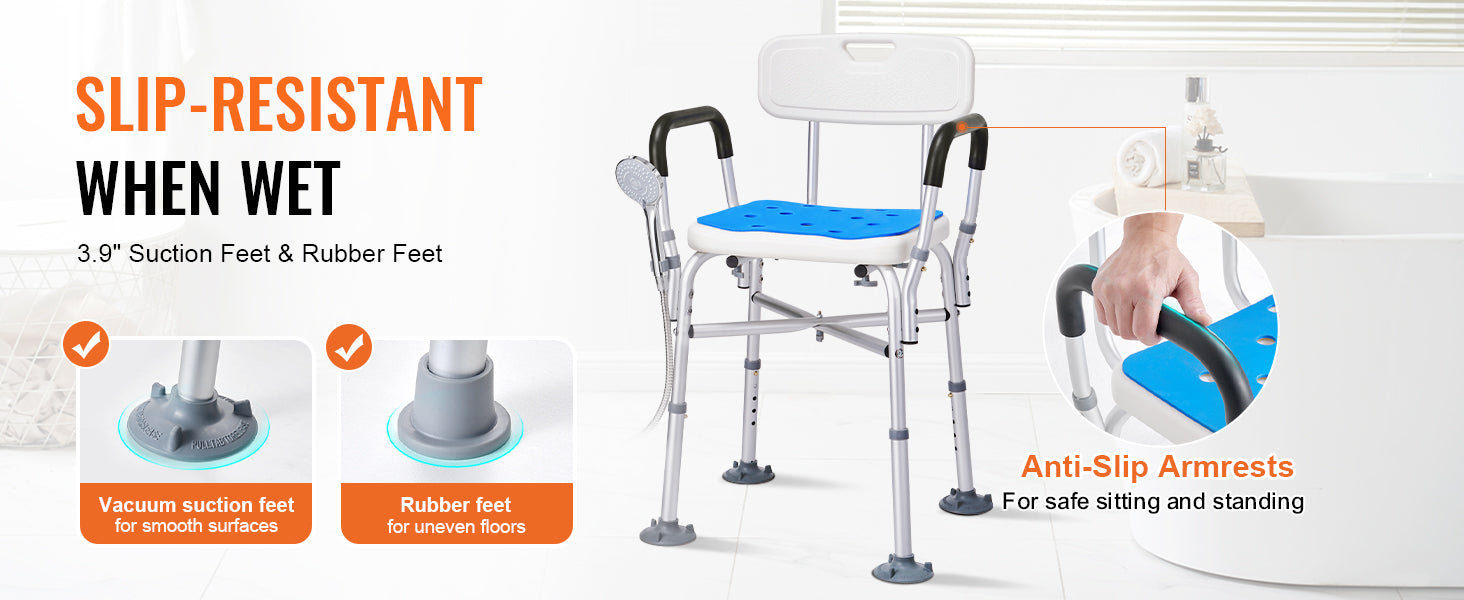 VEVOR Shower Chair Seat Adjustable Height Bench Bath Chair for Elderly Disabled Shower Chair for Inside Shower Bathtub 400/350lb