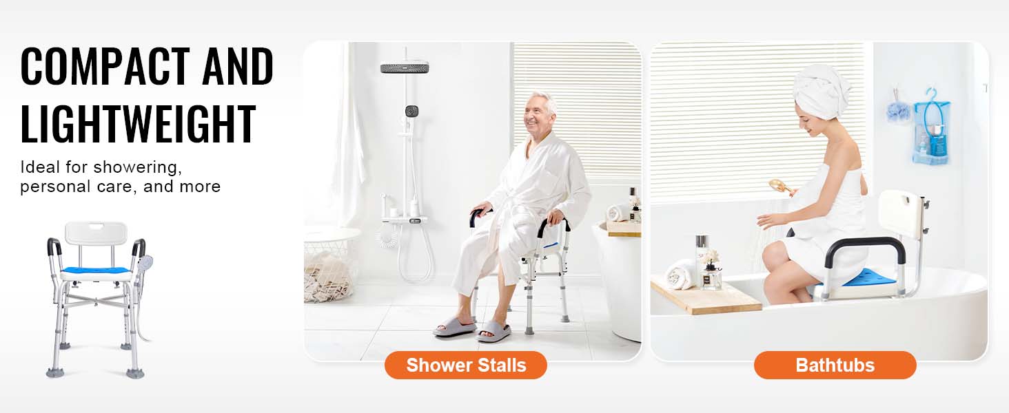 VEVOR Shower Chair Seat Adjustable Height Bench Bath Chair for Elderly Disabled Shower Chair for Inside Shower Bathtub 400/350lb