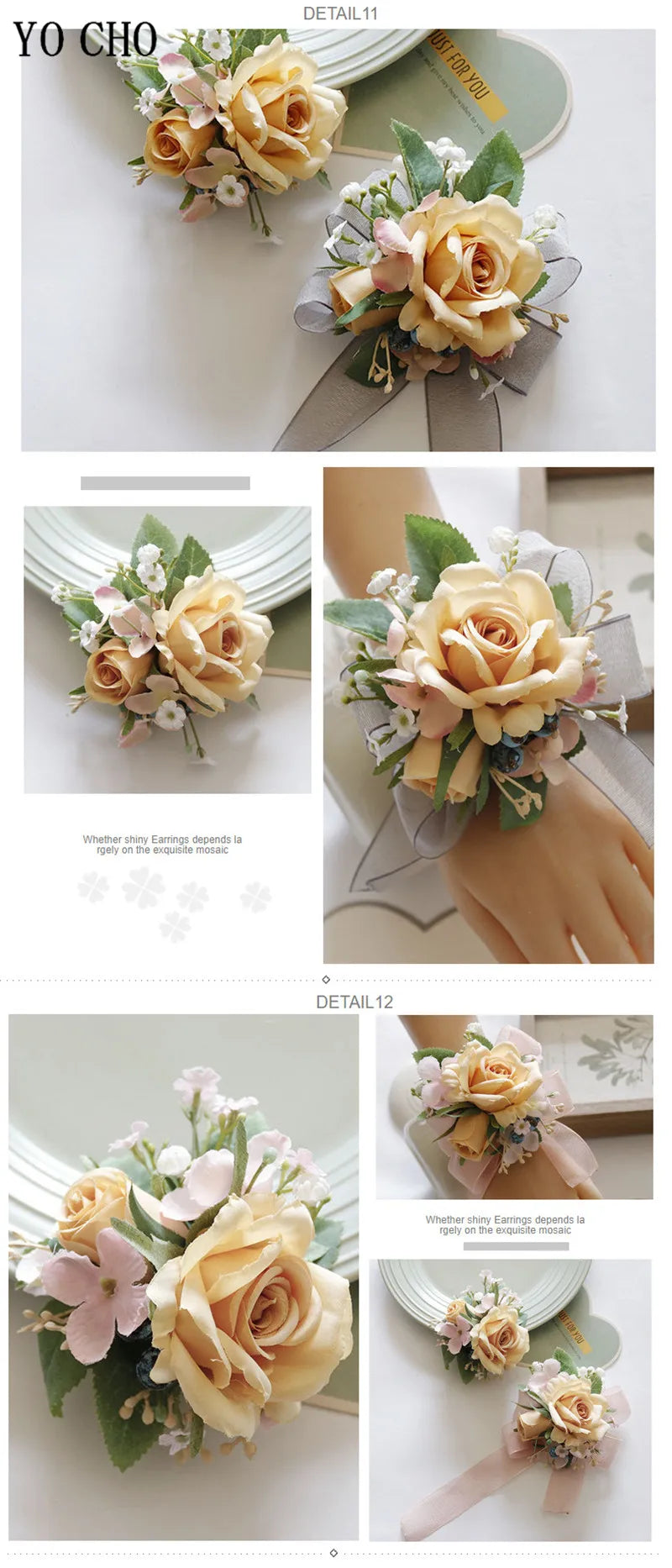 Ivory Wrist Corsage Bridesmaid Sisters Handmade Flower Artificial Silk Rose Bracelet Flowers For Wedding Dancing Party Decor