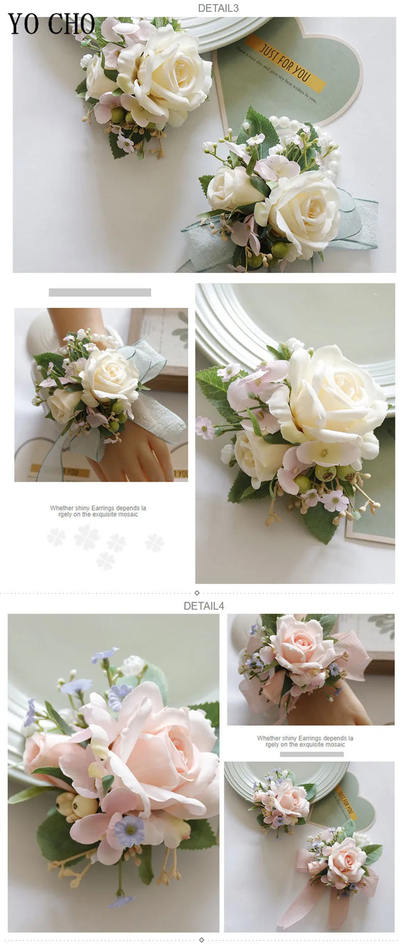 Ivory Wrist Corsage Bridesmaid Sisters Handmade Flower Artificial Silk Rose Bracelet Flowers For Wedding Dancing Party Decor