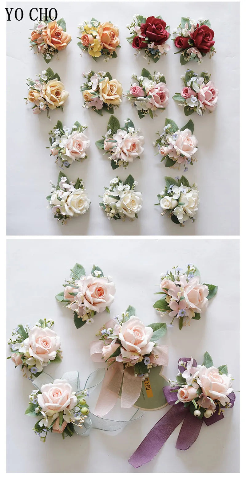 Ivory Wrist Corsage Bridesmaid Sisters Handmade Flower Artificial Silk Rose Bracelet Flowers For Wedding Dancing Party Decor