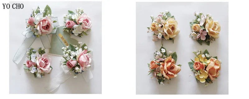 Ivory Wrist Corsage Bridesmaid Sisters Handmade Flower Artificial Silk Rose Bracelet Flowers For Wedding Dancing Party Decor