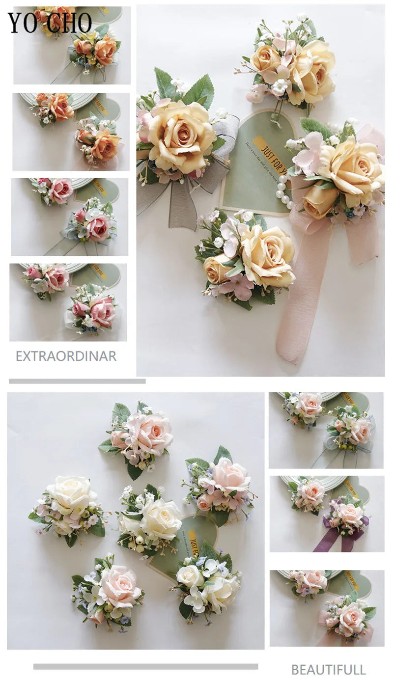 Ivory Wrist Corsage Bridesmaid Sisters Handmade Flower Artificial Silk Rose Bracelet Flowers For Wedding Dancing Party Decor