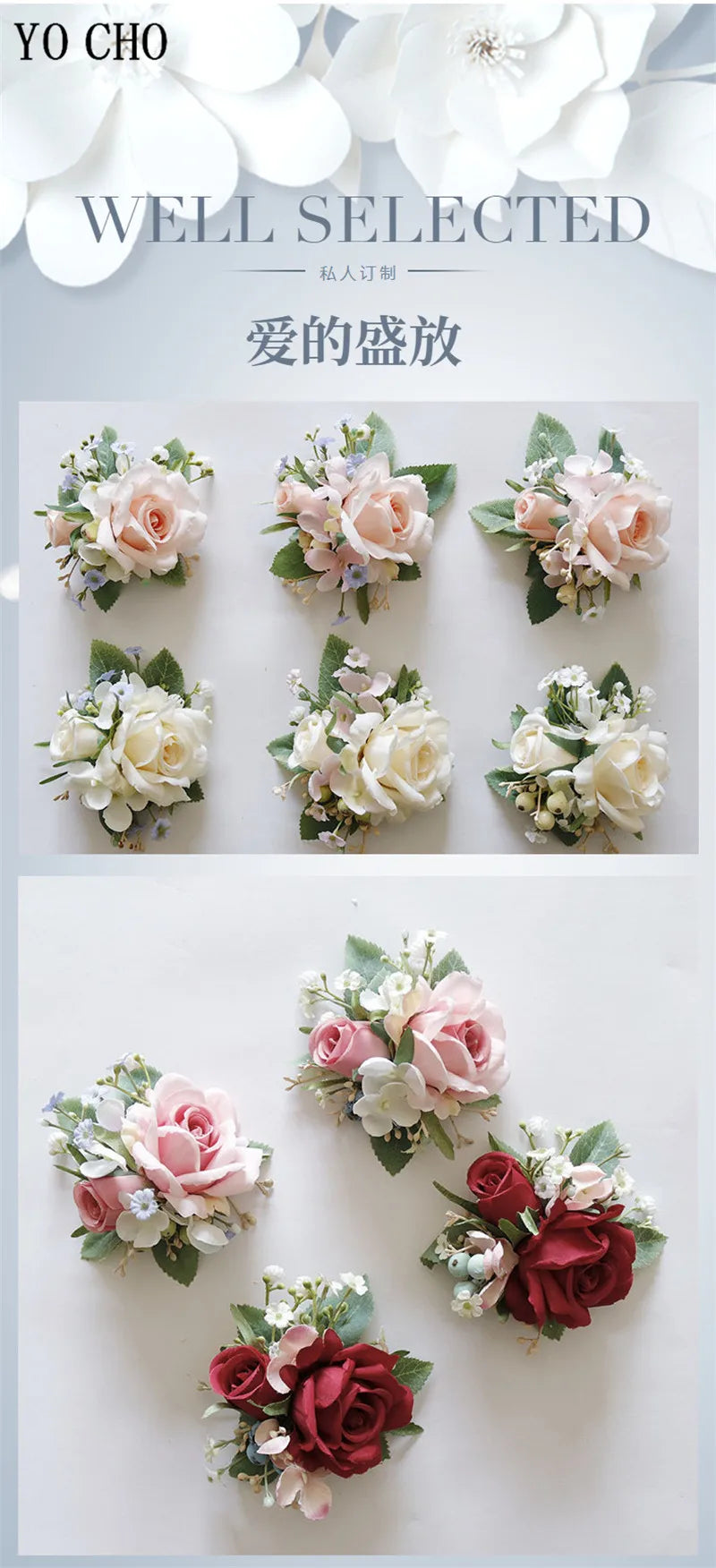 Ivory Wrist Corsage Bridesmaid Sisters Handmade Flower Artificial Silk Rose Bracelet Flowers For Wedding Dancing Party Decor
