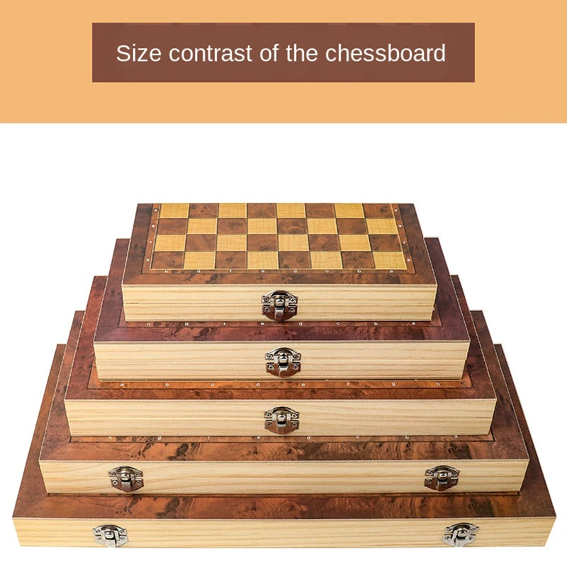 International Chess 3-in-1 Wooden Chess Set Toy Educational Brain Training Folding Board Game for Children High-end Gift