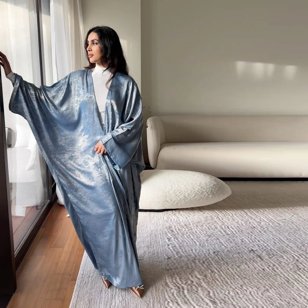 Shiny Party Abaya Ramadan Eid Batwing Satin Open Kimono Dubai Luxury Muslim Damen Abayas For Women Kaftan Dress Islamic Clothing