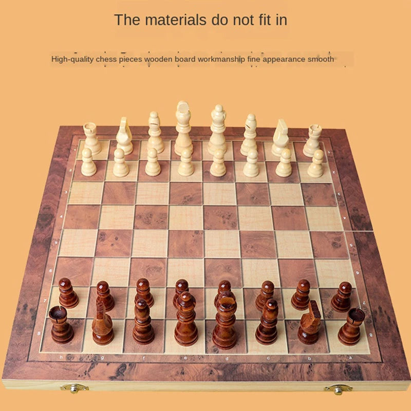 International Chess 3-in-1 Wooden Chess Set Toy Educational Brain Training Folding Board Game for Children High-end Gift