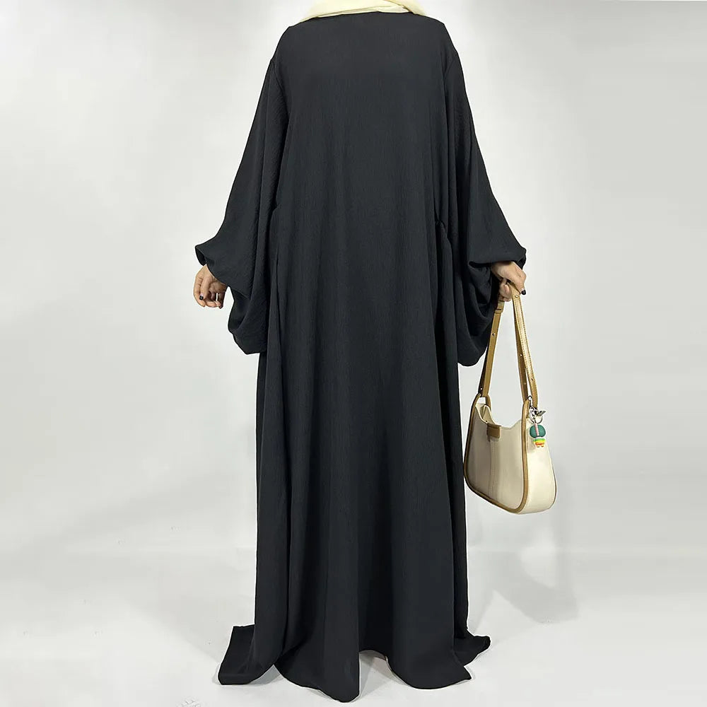 New Balloon Sleeve Abaya Jazz Crepe Wide Bottom Loose EID Ramadan Dubai Muslim Woman Wholesale Islamic Clothing Modest Dress