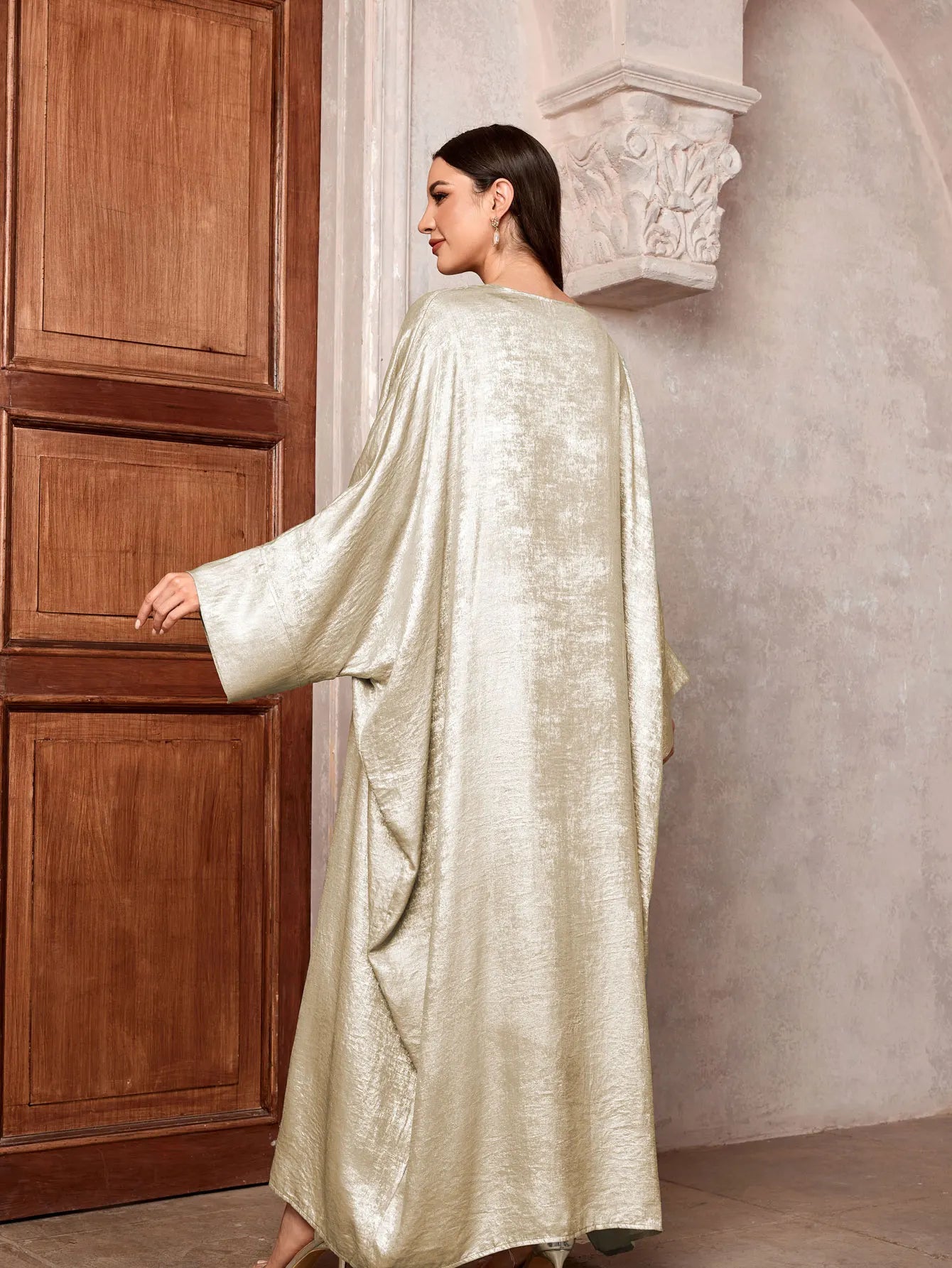Shiny Party Abaya Ramadan Eid Batwing Satin Open Kimono Dubai Luxury Muslim Damen Abayas For Women Kaftan Dress Islamic Clothing
