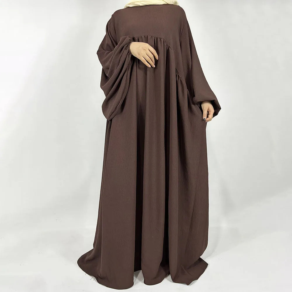 New Balloon Sleeve Abaya Jazz Crepe Wide Bottom Loose EID Ramadan Dubai Muslim Woman Wholesale Islamic Clothing Modest Dress