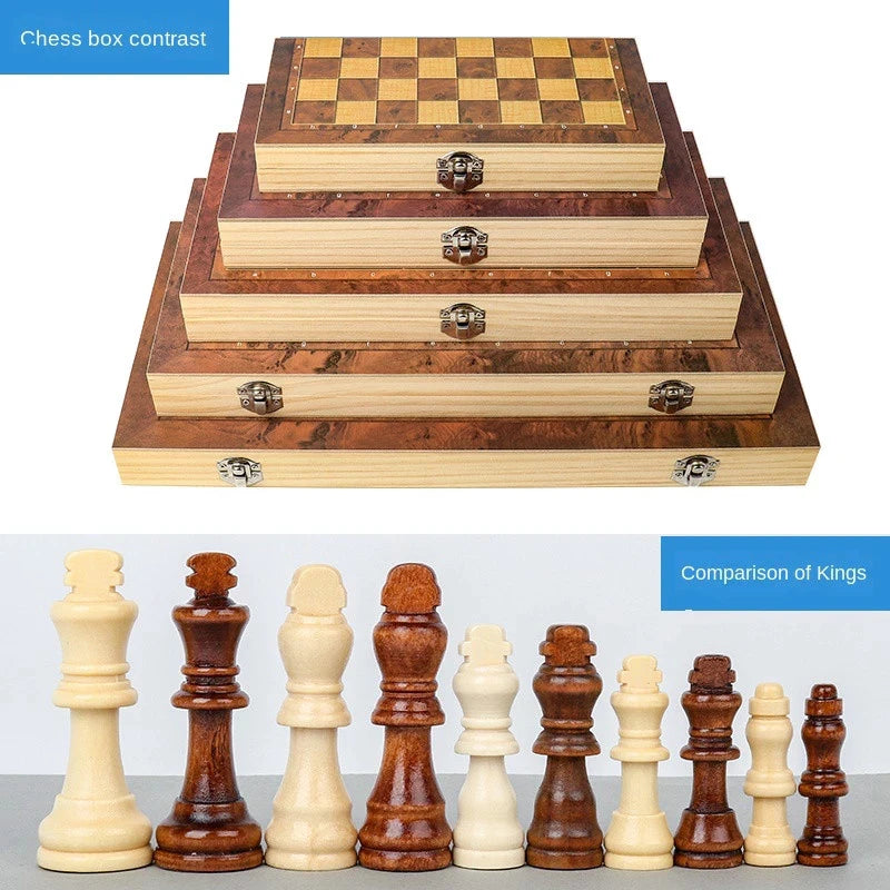 International Chess 3-in-1 Wooden Chess Set Toy Educational Brain Training Folding Board Game for Children High-end Gift