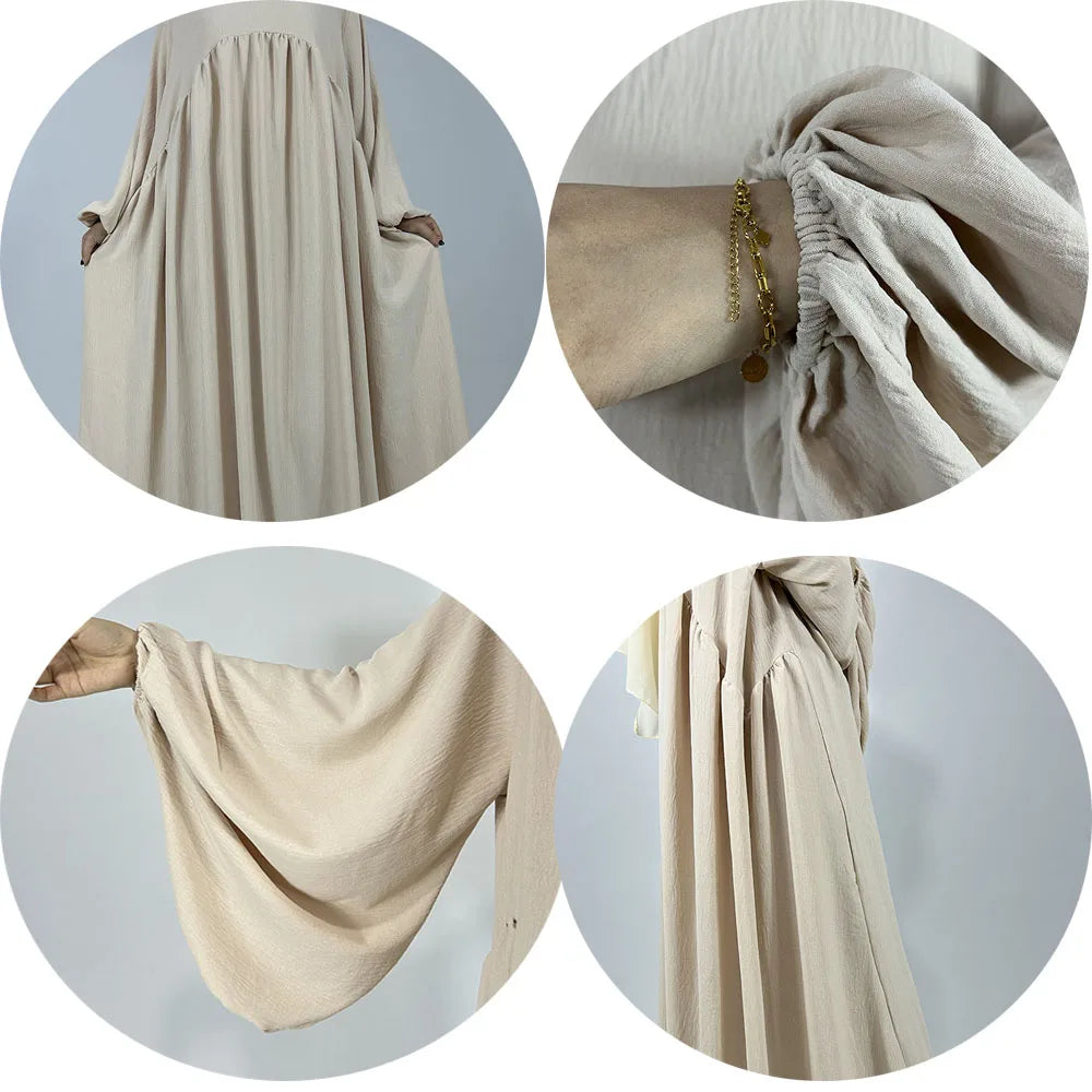 New Balloon Sleeve Abaya Jazz Crepe Wide Bottom Loose EID Ramadan Dubai Muslim Woman Wholesale Islamic Clothing Modest Dress
