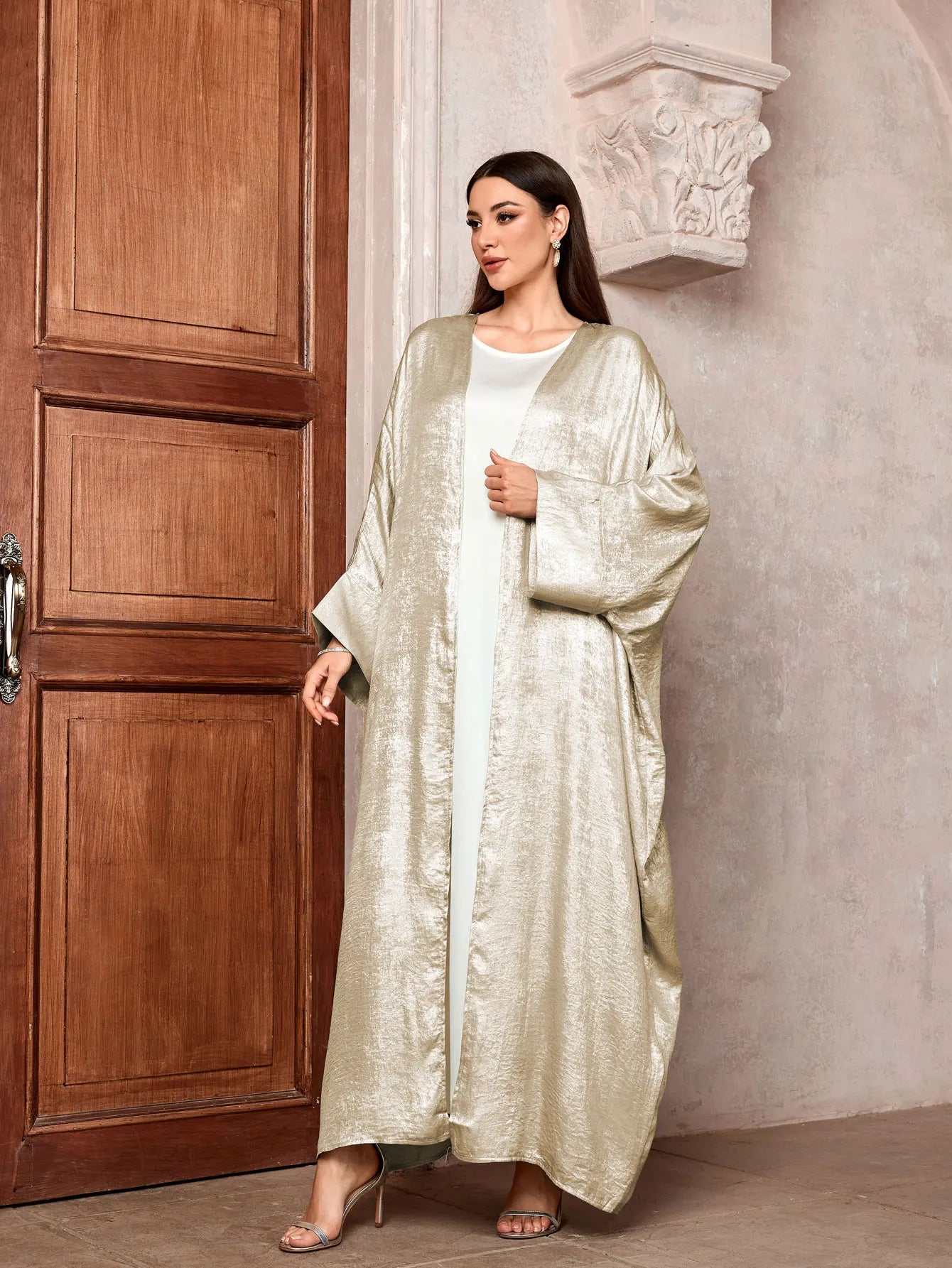 Shiny Party Abaya Ramadan Eid Batwing Satin Open Kimono Dubai Luxury Muslim Damen Abayas For Women Kaftan Dress Islamic Clothing