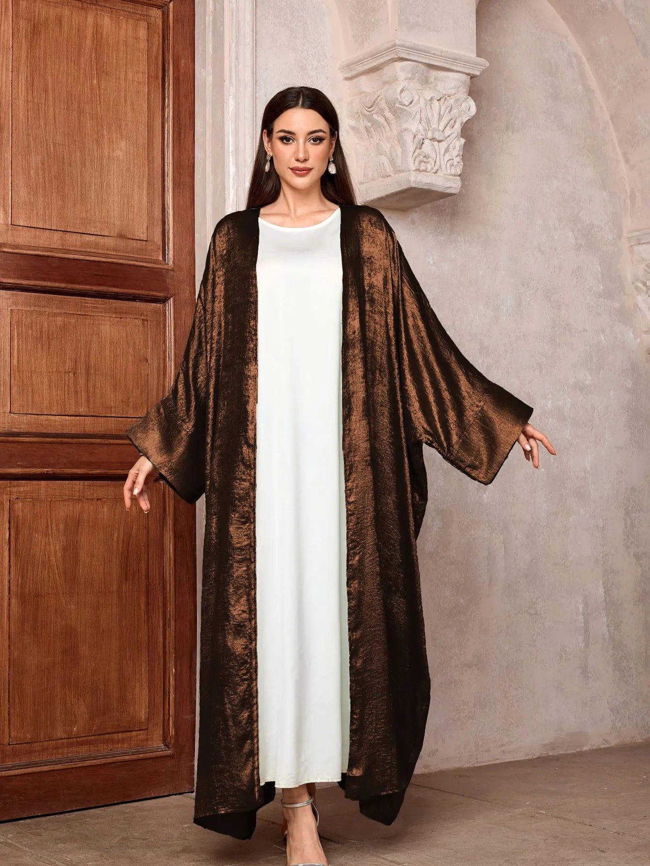 Shiny Party Abaya Ramadan Eid Batwing Satin Open Kimono Dubai Luxury Muslim Damen Abayas For Women Kaftan Dress Islamic Clothing