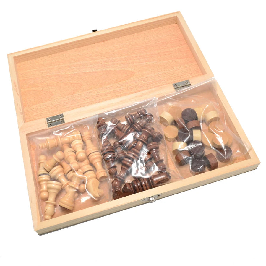 Foldable International Chess 3-in-1 Wooden Chess Set Toy Educational Brain Training Board Game High-end Wood-chess-pieces