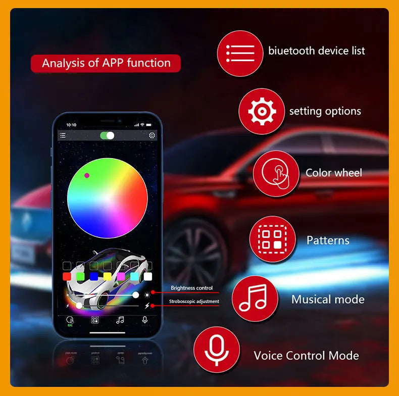Rock Lights Remote APP Control RGB 3D Lens LED for Offroad RZR SUV ATV UTV Jeep Neon Underbody Undergolw Car Chassis Light