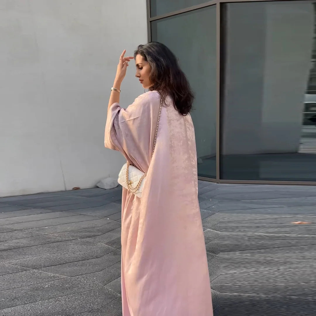 Shiny Party Abaya Ramadan Eid Batwing Satin Open Kimono Dubai Luxury Muslim Damen Abayas For Women Kaftan Dress Islamic Clothing