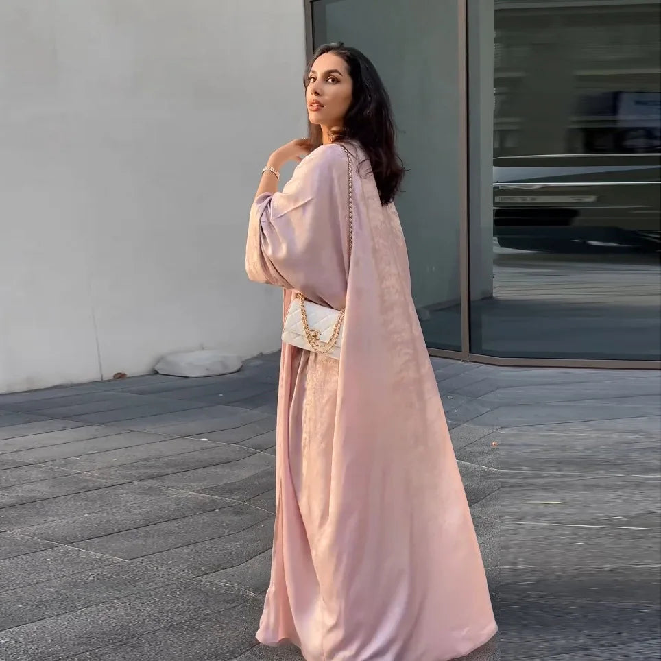 Shiny Party Abaya Ramadan Eid Batwing Satin Open Kimono Dubai Luxury Muslim Damen Abayas For Women Kaftan Dress Islamic Clothing