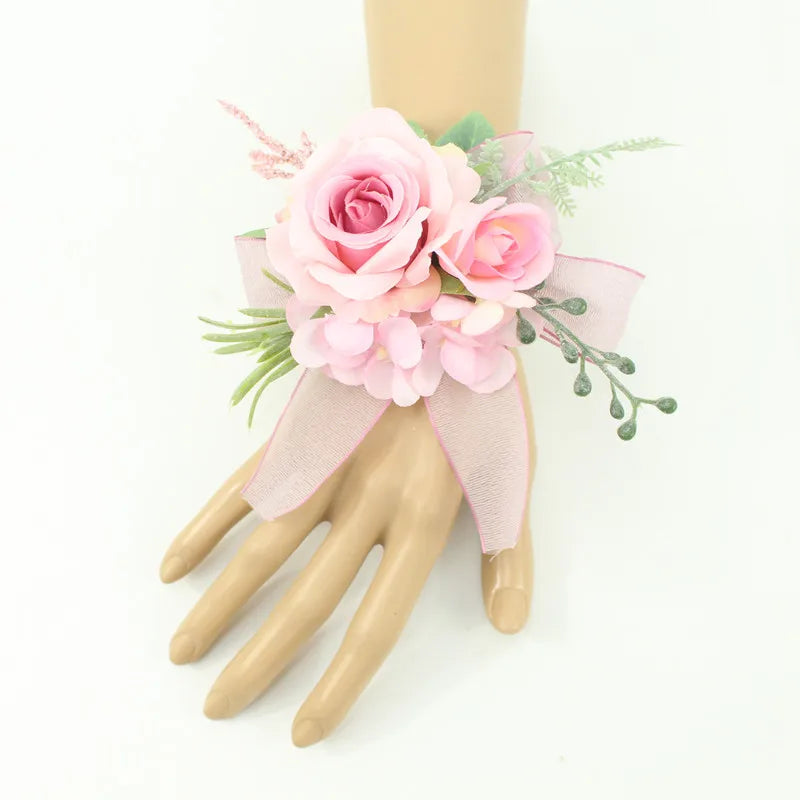 Ivory Wrist Corsage Bridesmaid Sisters Handmade Flower Artificial Silk Rose Bracelet Flowers For Wedding Dancing Party Decor