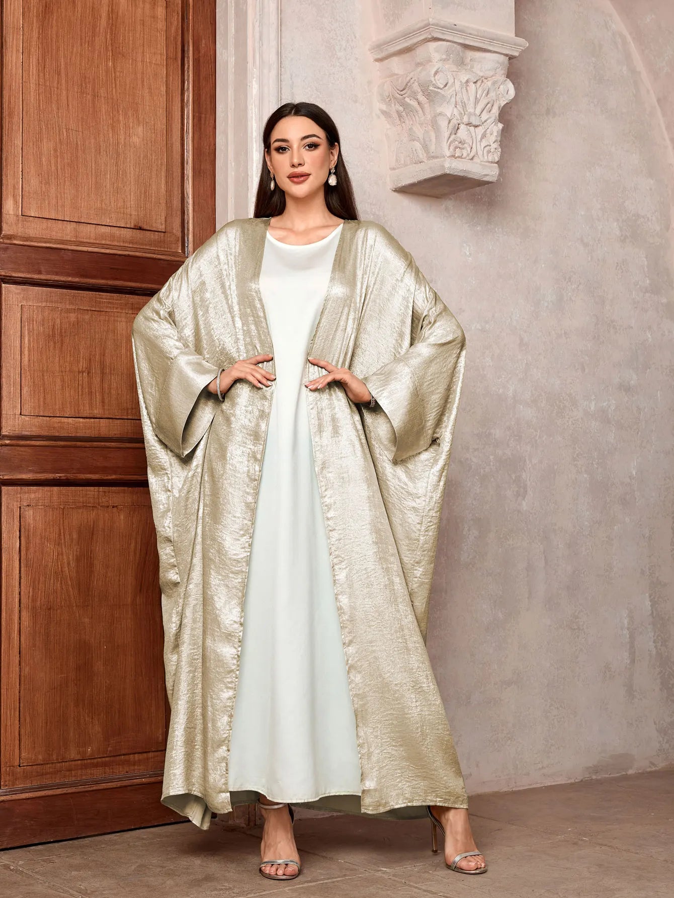 Shiny Party Abaya Ramadan Eid Batwing Satin Open Kimono Dubai Luxury Muslim Damen Abayas For Women Kaftan Dress Islamic Clothing
