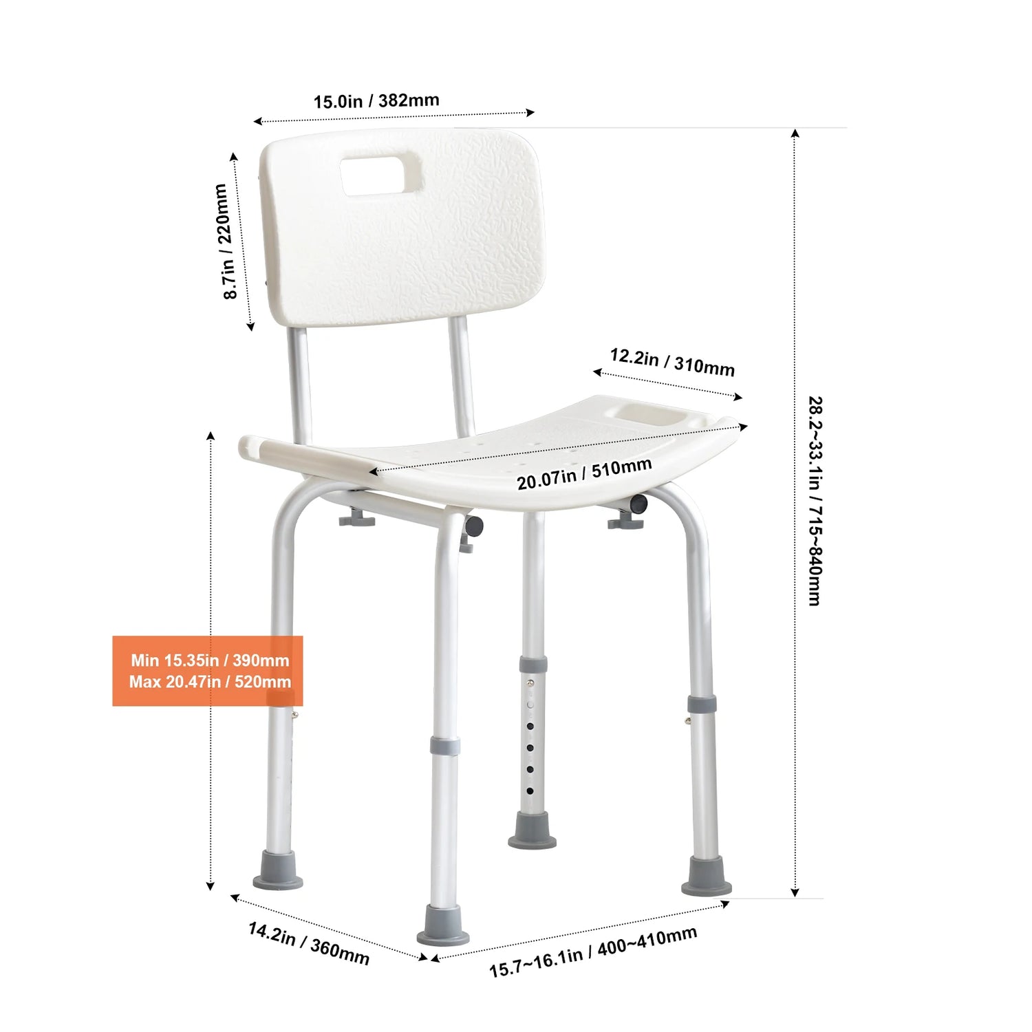 VEVOR Shower Chair Seat Adjustable Height Bench Bath Chair for Elderly Disabled Shower Chair for Inside Shower Bathtub 400/350lb