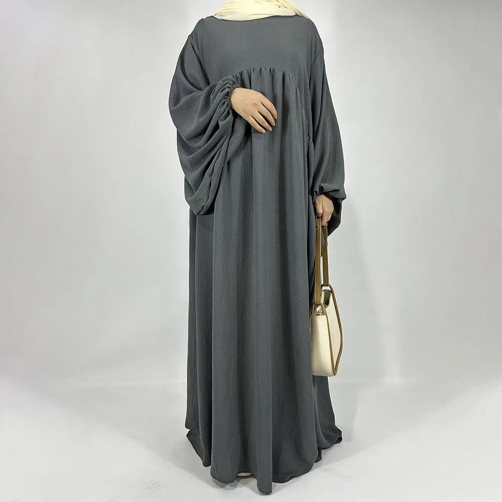 New Balloon Sleeve Abaya Jazz Crepe Wide Bottom Loose EID Ramadan Dubai Muslim Woman Wholesale Islamic Clothing Modest Dress