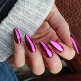 24Pcs Simple Wine Red Fake Nail with Glue Mid-length Almond Press on False Nails Wearable Round Head Oval Full Cover Nail Tips