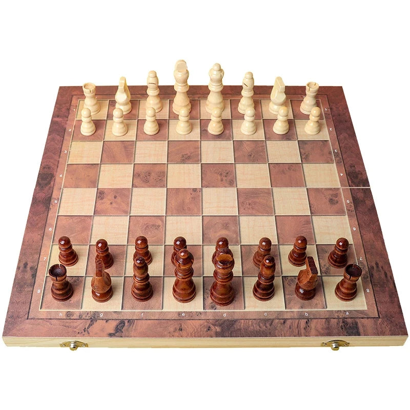 International Chess 3-in-1 Wooden Chess Set Toy Educational Brain Training Folding Board Game for Children High-end Gift