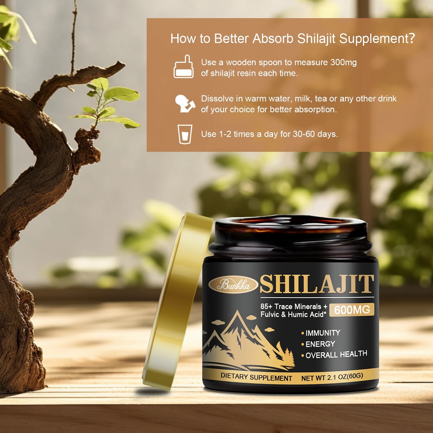 Original Shilajit Resin Himalaya Organic 100% Pure Bitter Skin Beauty&Health Hormone Balance 85+ Trace Minerals Fulvic Acid Male