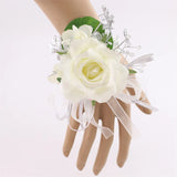 Ivory Wrist Corsage Bridesmaid Sisters Handmade Flower Artificial Silk Rose Bracelet Flowers For Wedding Dancing Party Decor
